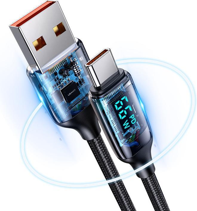 Produktbild Usams Kabel pleciony U78 USB-C 1.2m LED 6A Fast Charging czarny/black SJ544USB01 (US-SJ544) (1.20 m, USB 3.2 Gen 1)
