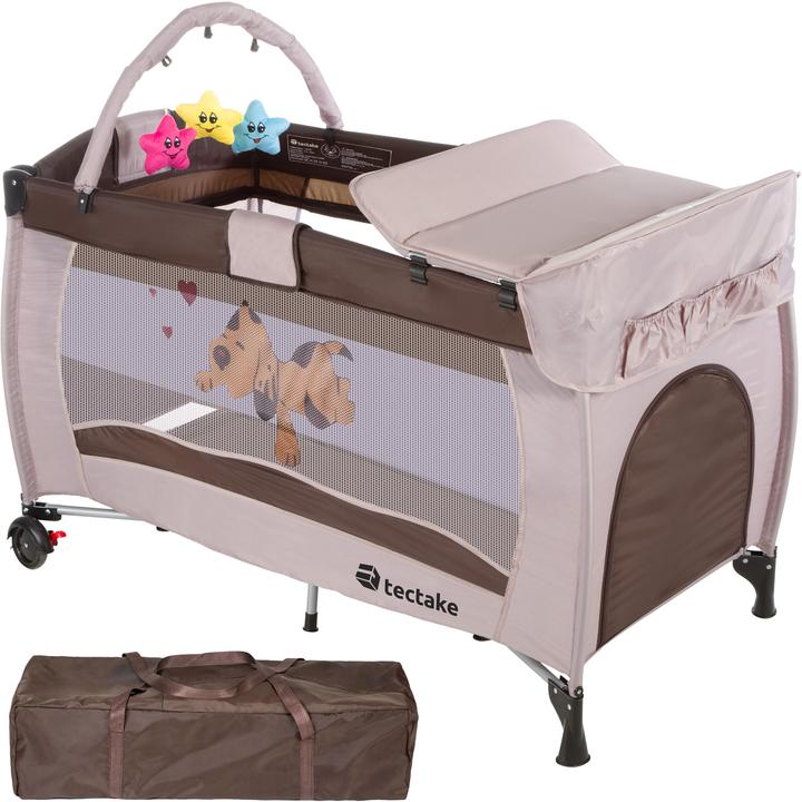 tectake Kinderreisebett Hund mit Wickelauflage und Transporttasche