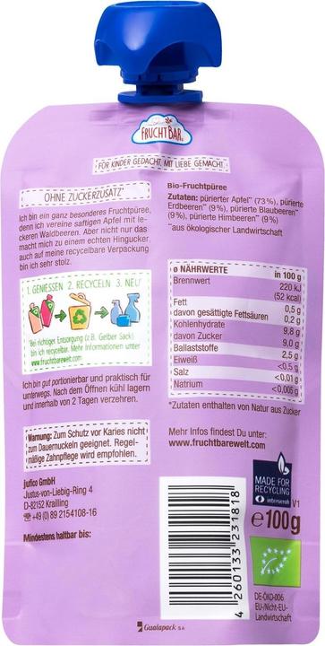 Produktbild Fruchtbar Fruchtpüree Bio Apfel Waldfrucht Btl 100 g (109 g)