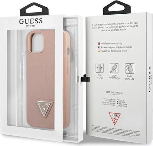 Actual product image Guess GUHCP13SPSATLP iPhone 13 mini 5.4 inch Pink/Pink Hard Case SaffianoTriangle Logo (Apple iPhone 13 mini)