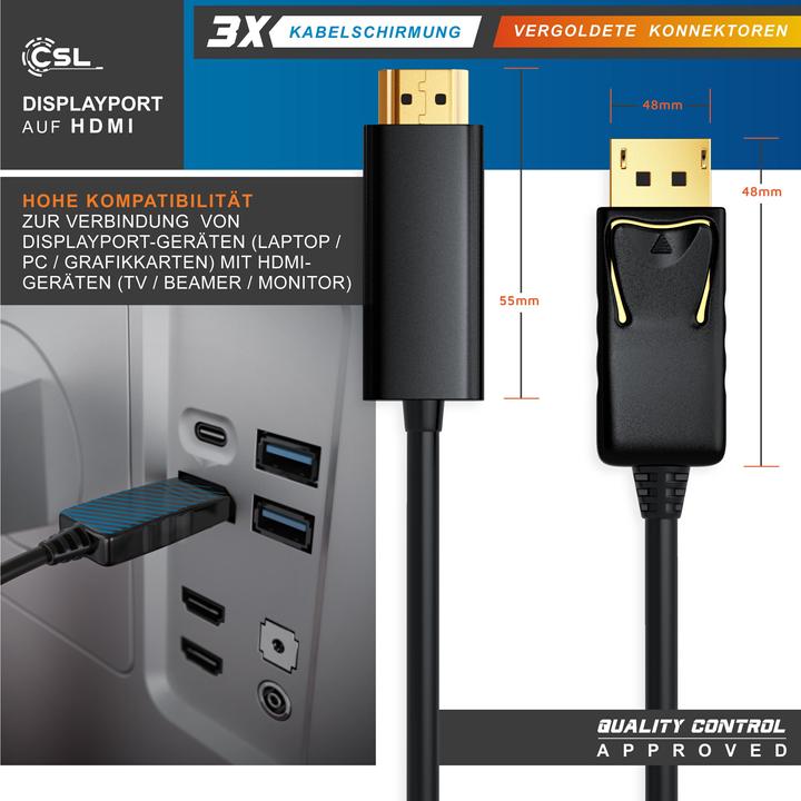 Actual product image CSL DisplayPort - HDMI (Type A) (2 m, DisplayPort, HDMI)