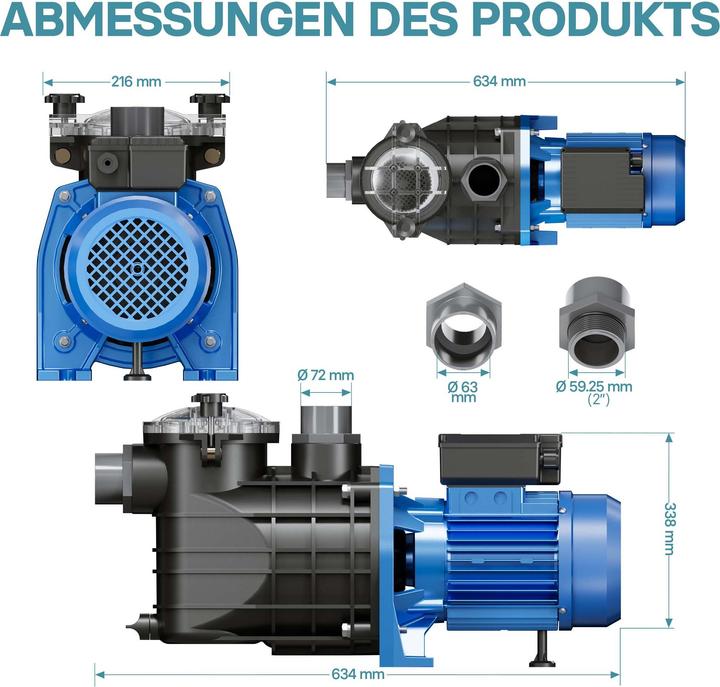 Produktbild Wiltec Pool Pumpe 34800 l/h 3000 W Schwimmbadpumpe Filterpumpe Umwälzpumpe Pool