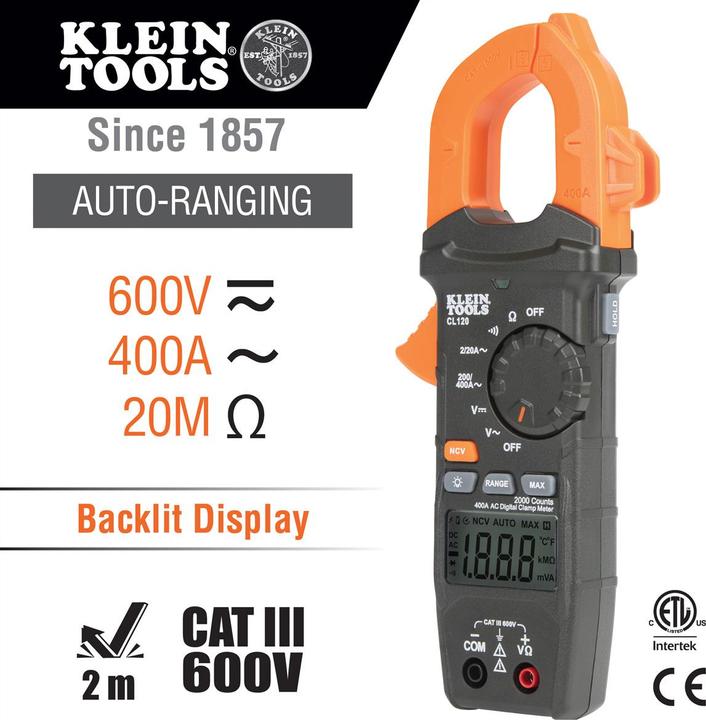 Immagine prodotto Klein Tools CL120 Multimetro portatile digitale CAT III 600V Display (conteggi): 2000 (CAT III 600V)