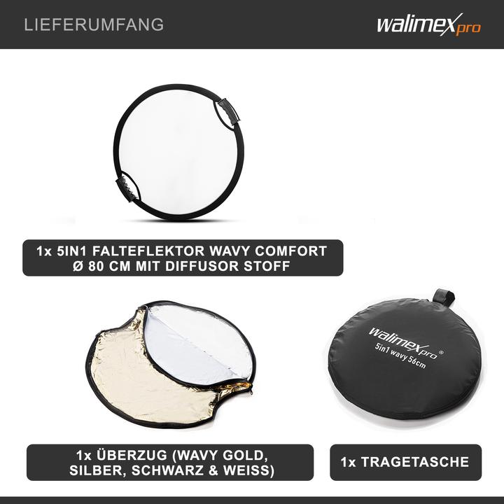 Actual product image Walimex pro Pro 5 in 1 Faltreflektor wavy comfort (Folding reflector, 80 cm)