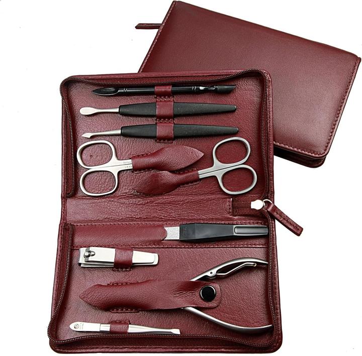 Actual product image Kniebes Hans Manicure cases Manicure case, nappa full-grain cowhide bordeaux, stainless steel / 1 pc.