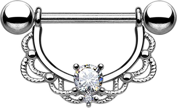 Produktbild Star Piercing Barbell Halbkranz silber mit Kristall silber (ohne Messing, Chirurgenstahl 316L)