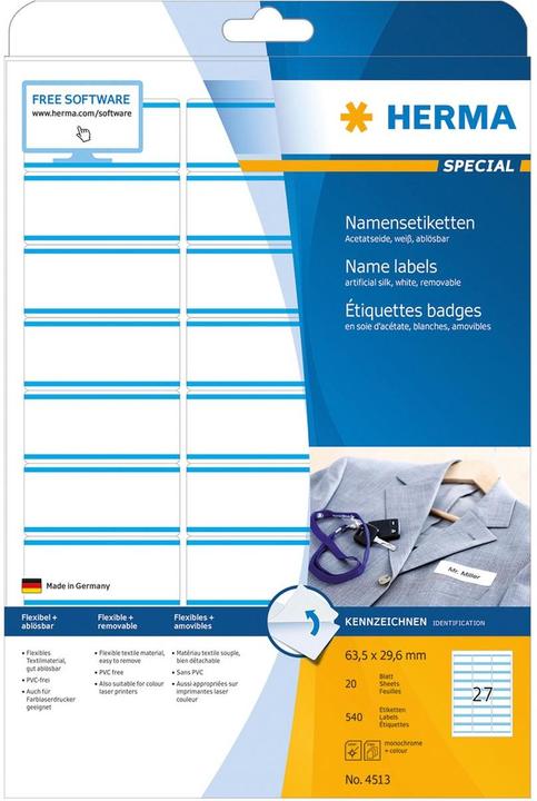 Actual product image Herma A4 removable name labels