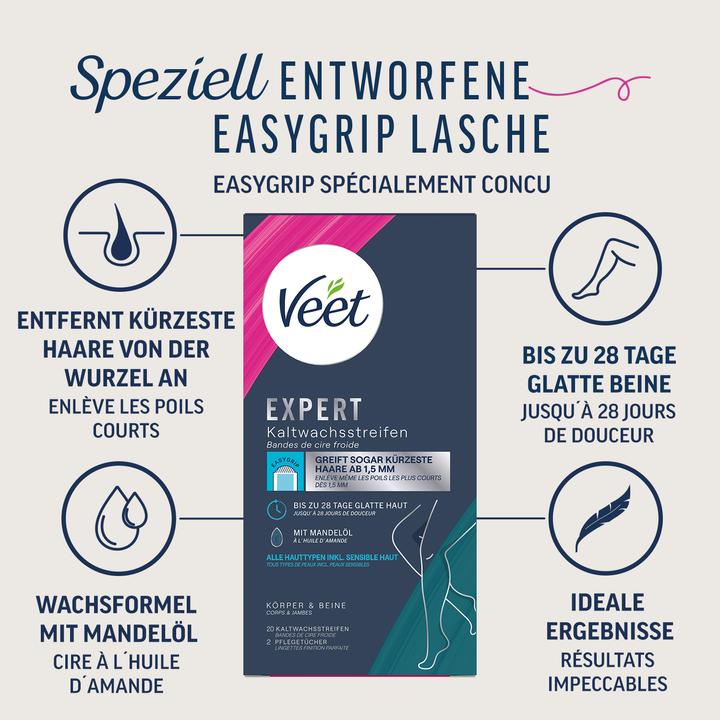 Immagine prodotto Veet La cera a freddo di un esperto spalma gambe e corpo (441.75 ml, 20 x, 46 g)