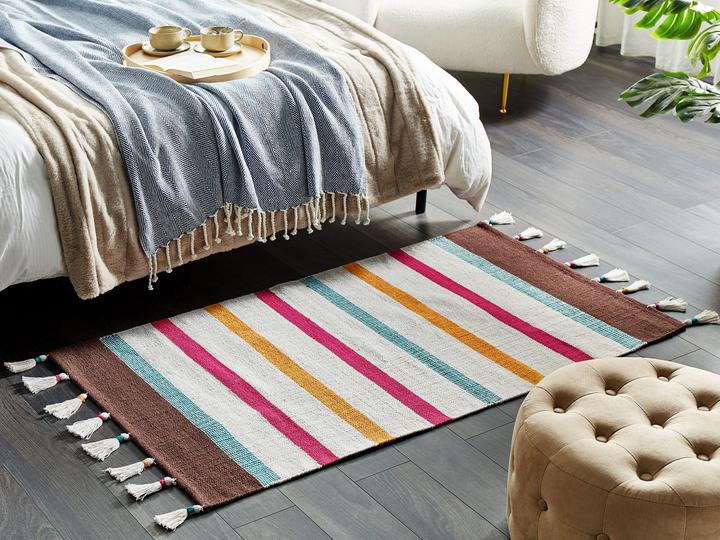Actual product image Beliani Carpet cotton multicoloured 80 x 150 cm striped pattern short pile HISARLI (150 x 80 cm)