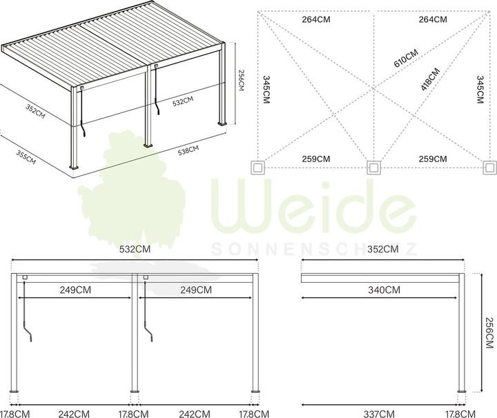 Actual product image Weide Wall pergola Deluxe Plus 3.6x5.3m White (360 cm, 530 cm)