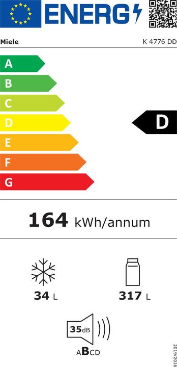 Etichetta energetica Miele K 4776 DD Frigorifero a libera installazione (351 l)