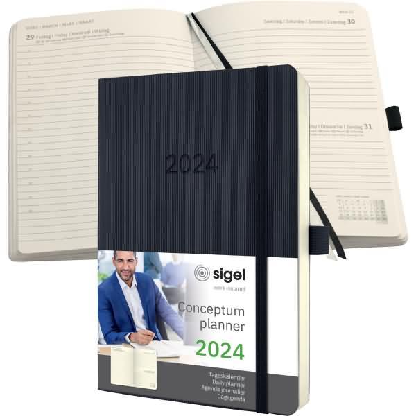 Productafbeelding Sigel Dagkalender 2024 C2420 zwart, 1S/1T, SC, A5 (A5, Duits)