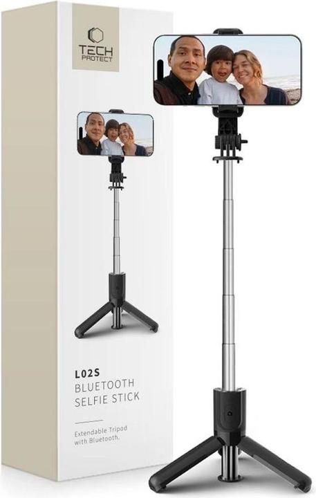 Produktbild Tech-Protect L02S Bluetooth-Selfie-Stick mit Stativ bis 72 cm – Schwarz