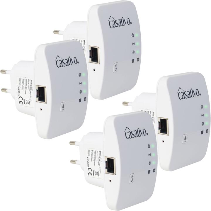 Immagine prodotto Casativo 4er-Set Mini-WLAN-Repeater mit WPS-Funktion, 300 Mbit/s, LAN-Anschluss & 2,4 GHz (300 Mbit/s)
