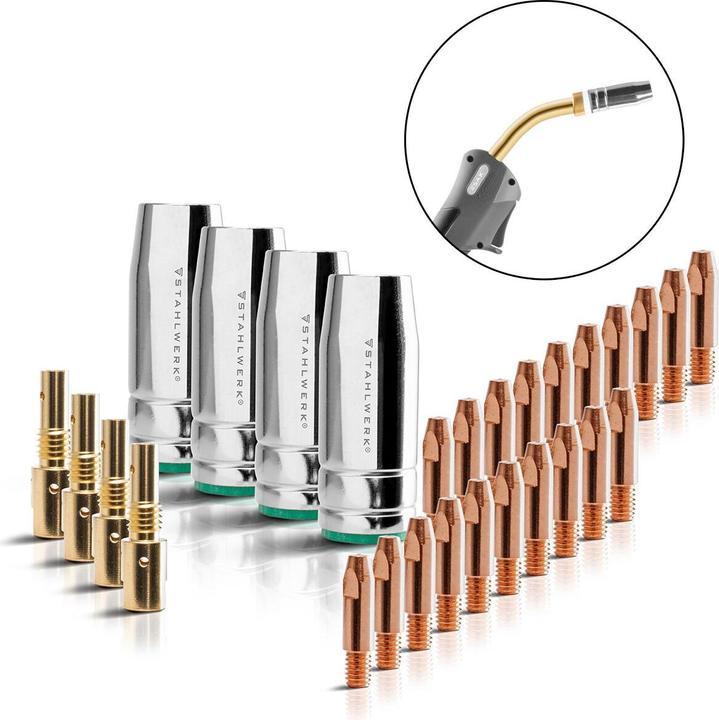 Immagine prodotto Stahlwerk Set di parti di usura in alluminio MIG MAG da 28 pezzi per torce di saldatura AK25/MB25
