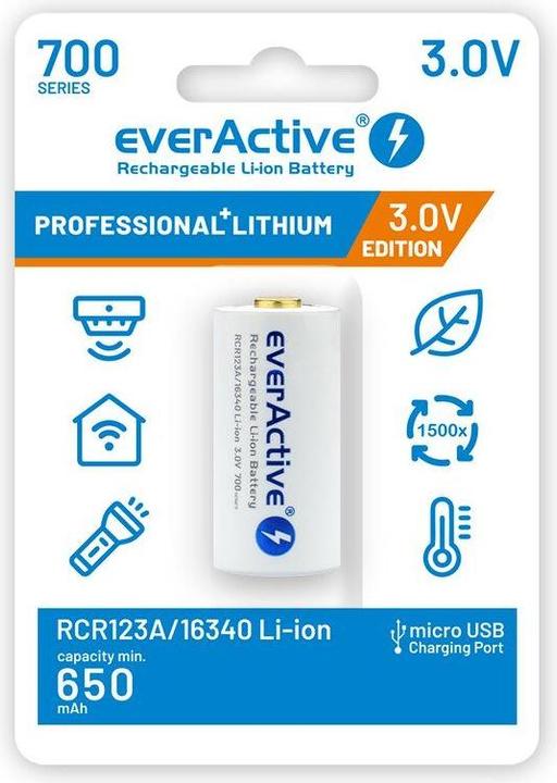 Everactive 16340 / RCR123A 3V 700 mAh - Rechargeable battery (1 pcs., RCR123A, 650 mAh)