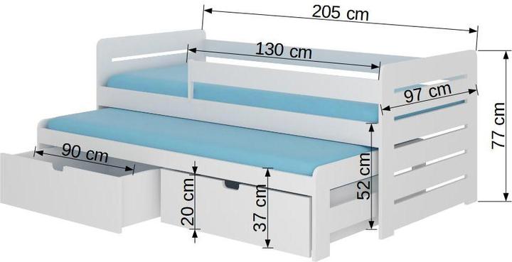 Produktbild ADRK Furniture Doppelbett mit Geländer und Matratzen TOMI 200x90 (200 x 90 cm)