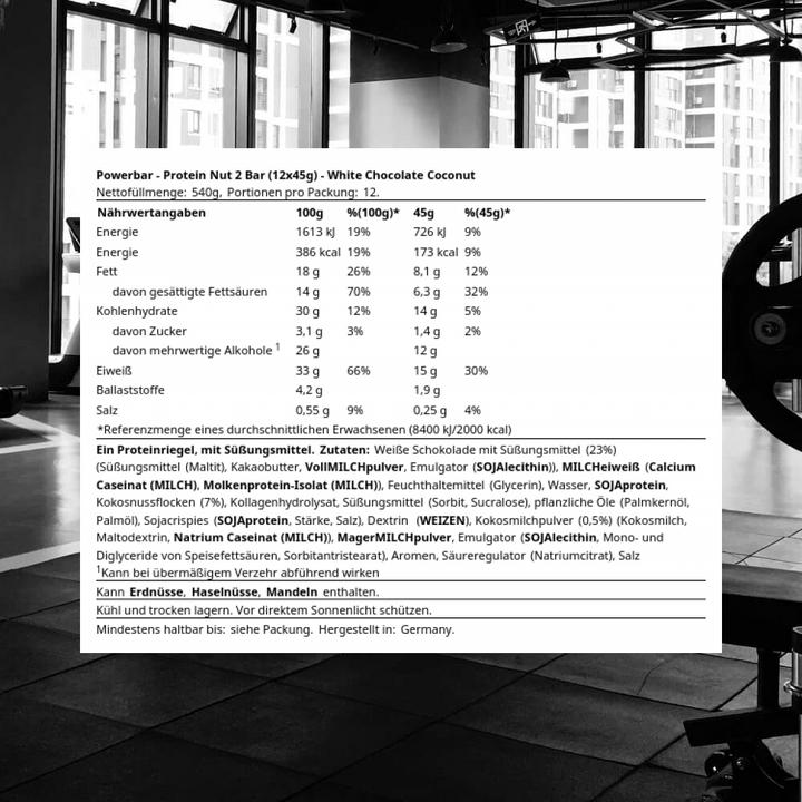 Produktbild Powerbar Protein Nut2 (Weisse Schokolade, Kokosnuss, 12 Stk., 540 g)