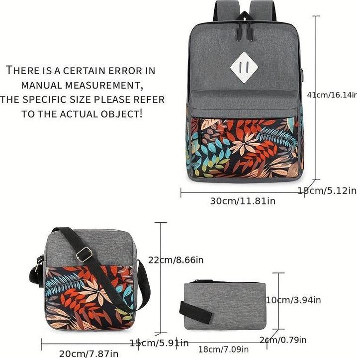 Produktbild Only-Bags.Store Klassische Blätter Muster Rucksack Set, grosse Kapazität Lagerung Rucksack mit quadratischen