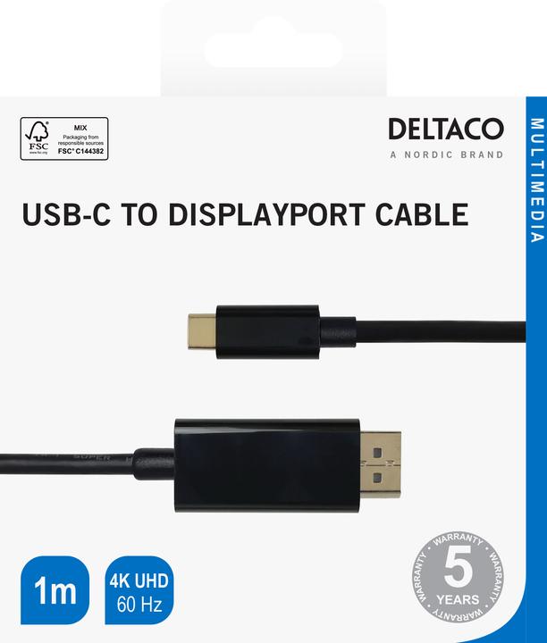 Produktbild Deltaco USB-C - DisplayPort Kabel 4K UHD, vergoldete Stecker, 1m, schwarz (USB-C)