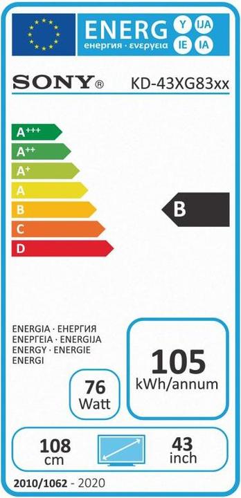 Energie-Label Sony KD43XG8305 (43", LCD, 4K, 2019)