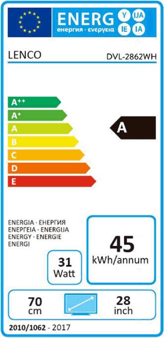 Label énergétique Lenco Dvl-2862 (28", LCD, HD)