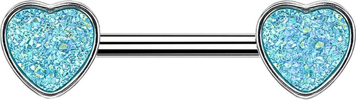 Produktbild Star Piercing Barbell silber mit Herz Druse Stein aqua (ohne Messing, Chirurgenstahl 316L)
