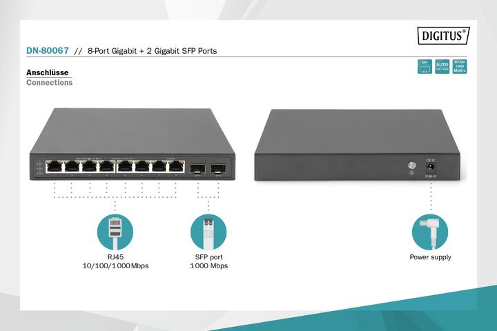 Actual product image Digitus 8-Port Gigabit + 2 Gigabit SFP Ethernet, Unmanaged Switch (8 Ports)