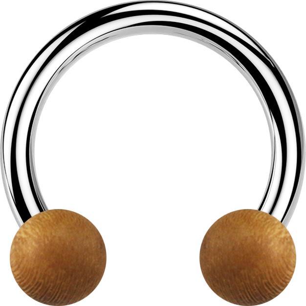 Produktbild Star Piercing Circular Barbell silber mit zwei Kugeln aus Teakholz (Organisch, Chirurgenstahl 316L, ohne Messing)