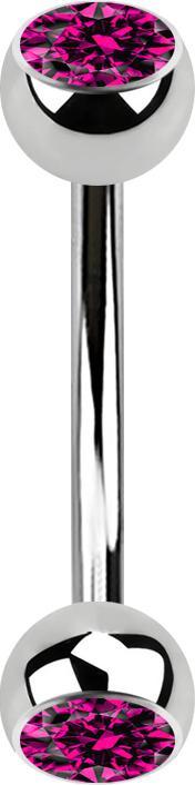 Star Piercing Banane silber mit zwei Kugeln Kristall fuchsia (ohne Messing, Chirurgenstahl 316L)