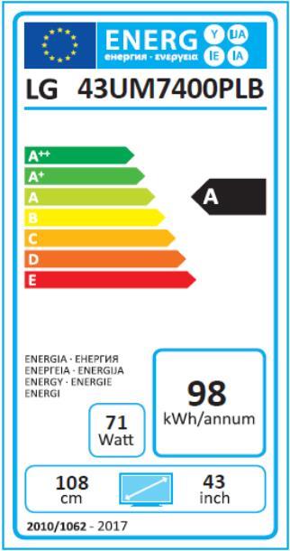 Energy Label LG 43UM7400 (43", LCD, 4K, 2019)