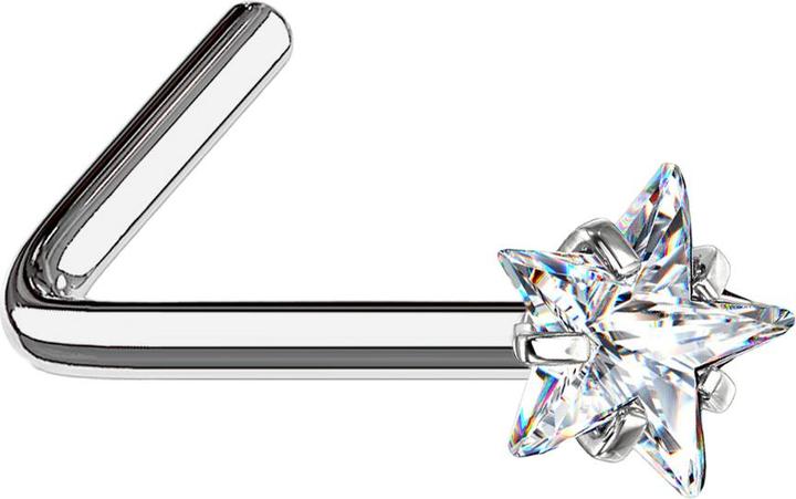 Image du produit Star Piercing Nasenstecker gewinkelt silber Kristallstern silber gefasst (sans laiton, Titane G23)