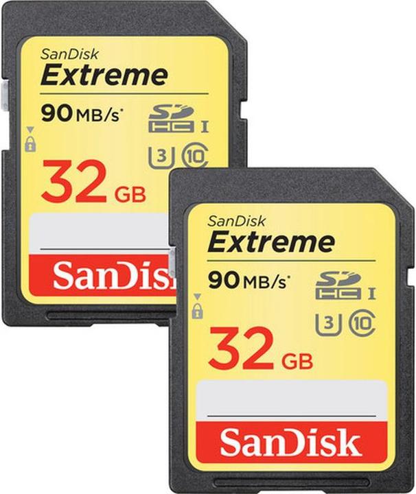 Actual product image SanDisk Extreme Plus 2-Pack 32GB 90MB/s. V30 (32 GB, SDHC, U3, UHS-I)