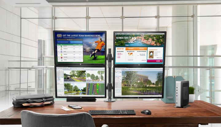 Produktbild HP t730 - Thin Client - Tower - 1 x R-series Embedded RX427BB / 2.7 GHz (AMD RX-427BB, 8 GB, Firepro W2100)