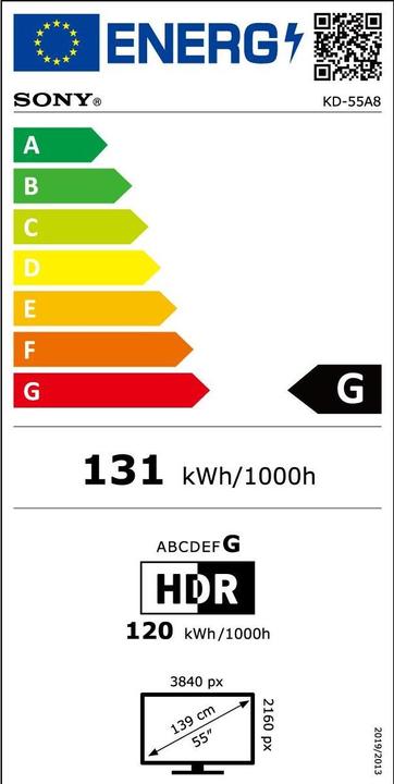 Energy Label Sony OLED KE-55A8 (55", OLED, 4K, 2021)