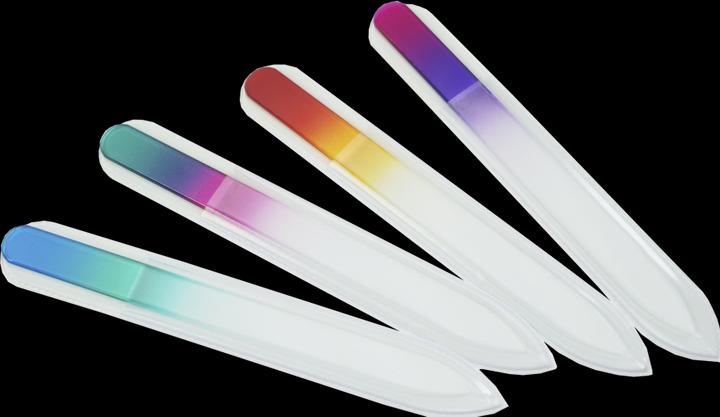 Glasfeile - doppelseitig, geätzt in gehärtetem Glas, 4 Farben sortiert, Länge: 13,5cm