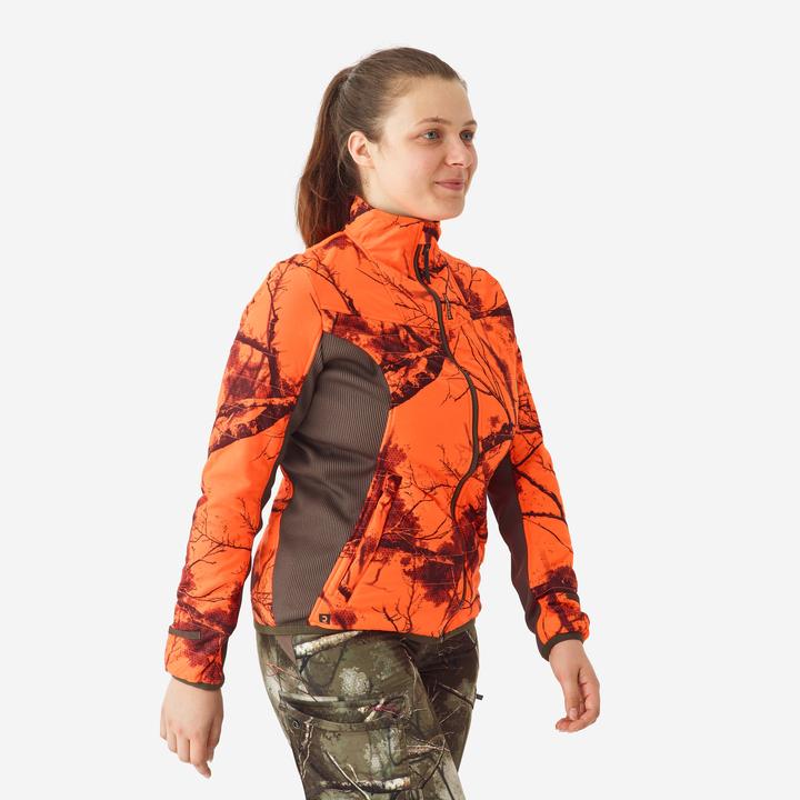 Produktbild Solognac Women’s 3-in-1 warm silent waterproof hunting jacket neon camouflage 500 (34)