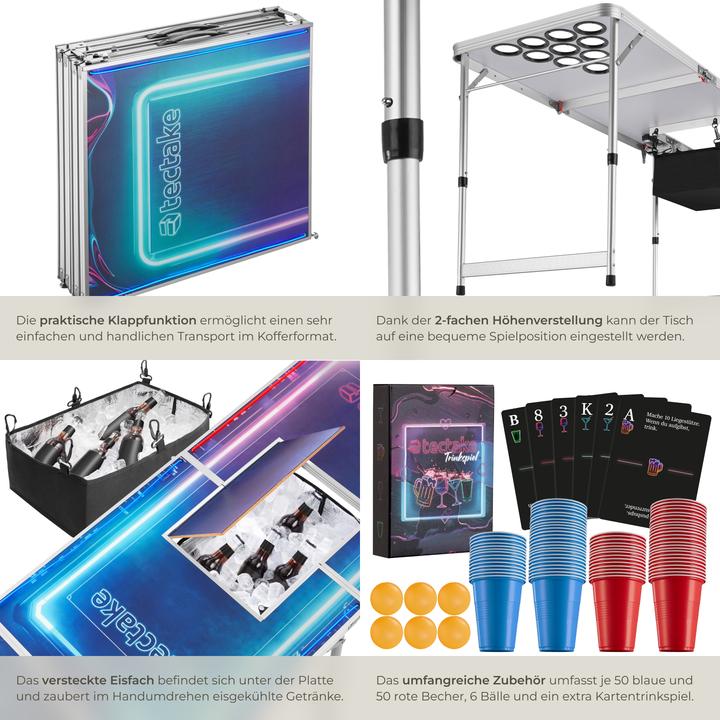 Immagine prodotto tectake Tavolo da beer pong BeerWars II, con vano per il ghiaccio e illuminazione a LED