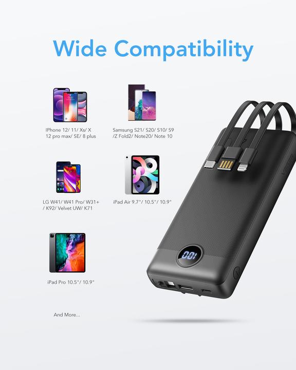 Immagine prodotto Veger C20 Powerbank con cavo - 20'000mAh (20000 mAh, 10 W, 77 Wh)