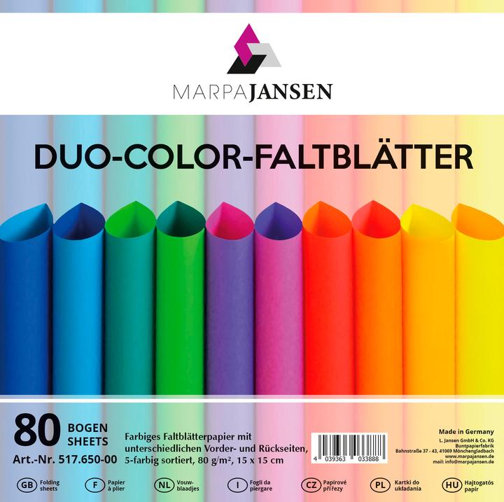 Immagine prodotto MarpaJansen Fogli pieghevoli "Duo-Color", Colori arcobaleno, 15 x 15 cm, 80 fogli (80 g/m², 80 x)