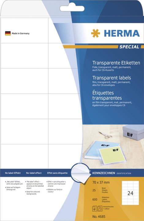 Produktbild HERMA Transparente Adressetiketten A4