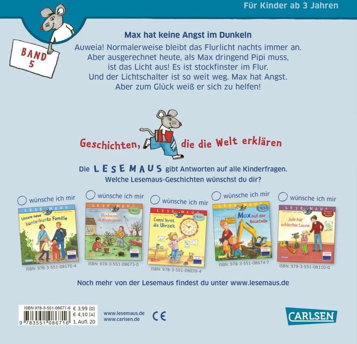 Image du produit LESEMAUS 5: Max hat keine Angst im Dunkeln (Allemand, Christian Tielmann, 2020)