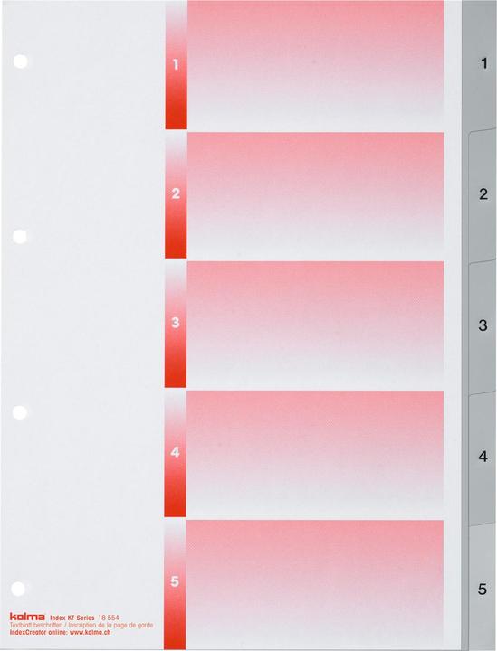 Immagine prodotto Kolma Indice A4 forte 1-5 5 pezzi grigio