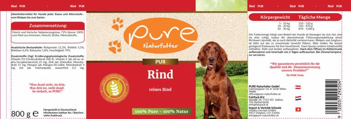 Nutritional values and ingredients Pure Naturfutter Dog menu PUR meat can beef (Adult, 1 pcs., 800 g)