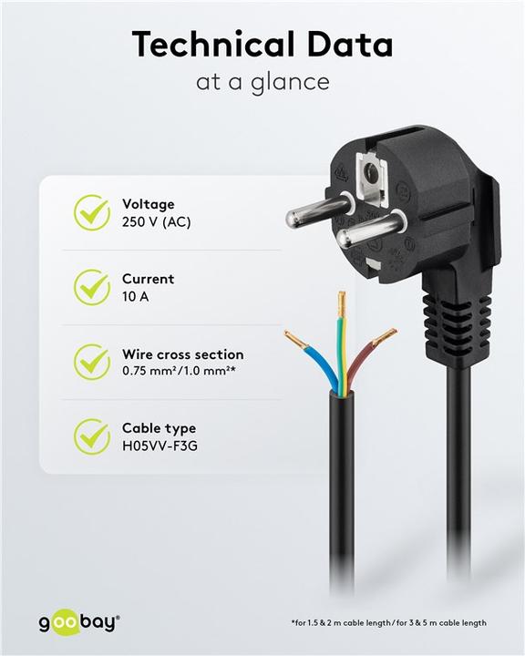 Actual product image Goobay protective contact cable angled for assembly, 2 m, black (2 m)