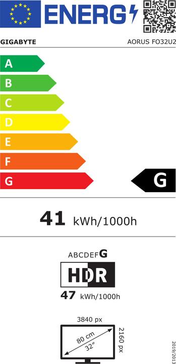 Energy Label Gigabyte Aorus FO32U2 (3840 x 2160 Pixels, 31.50")