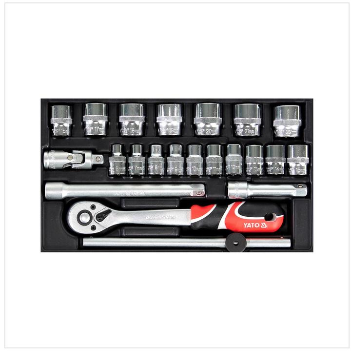 Image du produit Yato YT-38561 Jeu de Douilles en Coffret 22 Pièces avec Cliquet 3/8" (3/8")