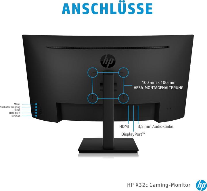 Produktbild HP X32c 80 cm (31.5" ) 1920 x 1080 Pixel Full HD LCD Schwarz (1920 x 1080 Pixel, 31.50")