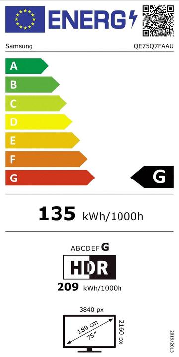 Etichetta energetica Samsung QE75Q7F (75", Q7F, QLED, 4K, 2025)