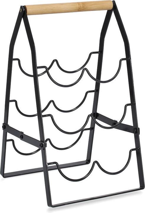 Zeller Present Wine rack for 6 bottles, metal/bamboo, black (22 x 22 x 37 cm)